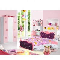 公主套房组合家具四件套 女孩家具套装 粉色床 布床1.5米